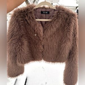 Lilac Cropped Faux Fur Jacket